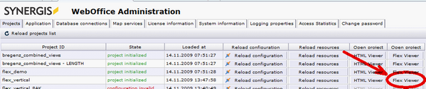 WebOffice 10 R3 Administration pages - 'Flex viewer' button