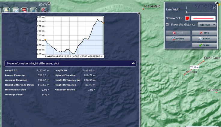 Measure Line tool form in WebOffice flex client with 3D measuring