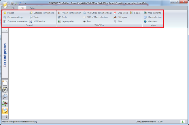 WebOffice author configuration menu