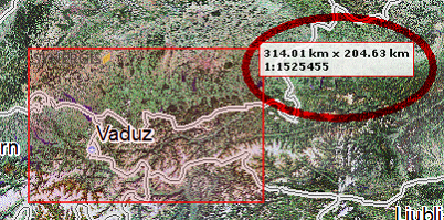 Displaying target extent and scale dynamically with zoom box