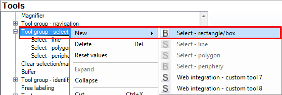 Configuring grouped tool Select rectangle/box