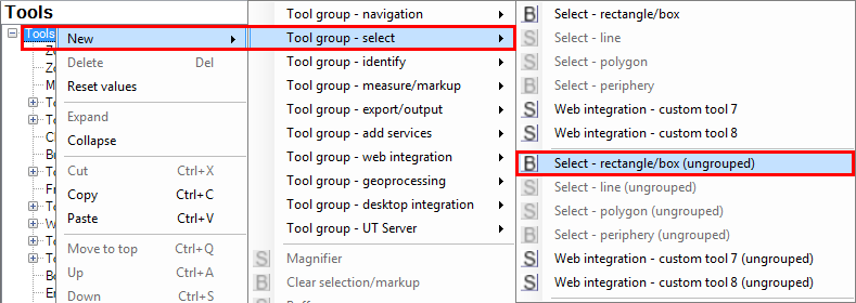 Configuring ungrouped tool Select rectangle/box