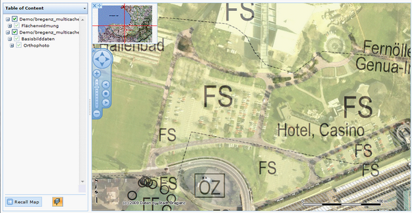 Multpile maps displayed on WebOffice 10 R3 client side at same point of time - blended caches zoning and orthofoto