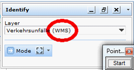 WMS layer 'Verkehrsunfälle' preselected in Identify tool form