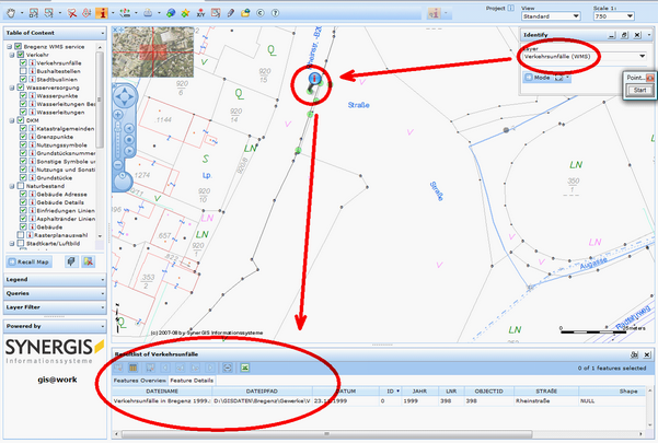 WebOffice 10 R3 search result window for Identify results on WMS service layer