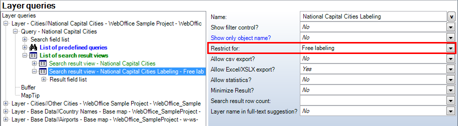Layer query - search result restriction for "Free labeling"