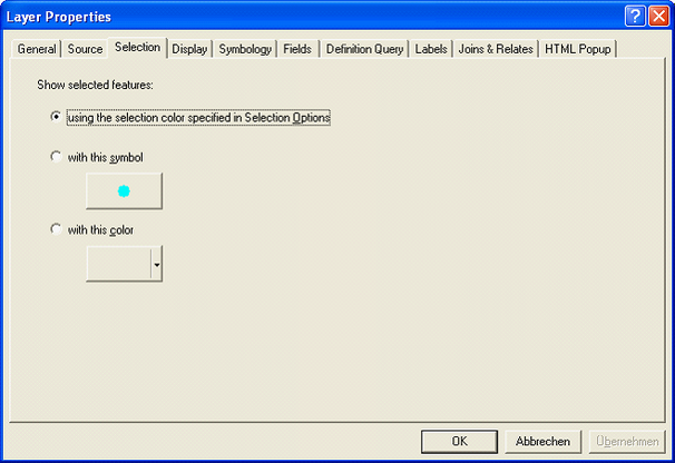 ArcMap Layer properties - Selection