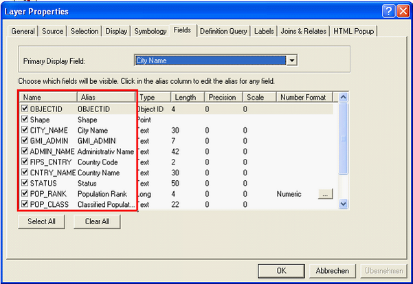Set ArcMap aliases in Layer Properties - Fields tab