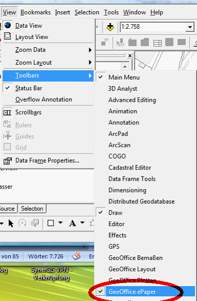 Show ArcMap toolbar 'GeoOffice ePaper' Show ArcMap toolbar 'GeoOffice ePaper'