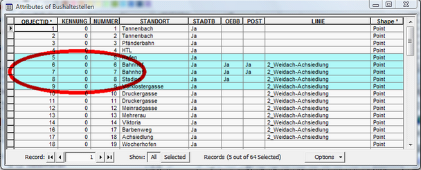 Attribute table with respresentative object selection Attribute table with respresentative object selection