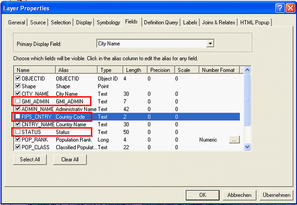 ArcMap field visibility