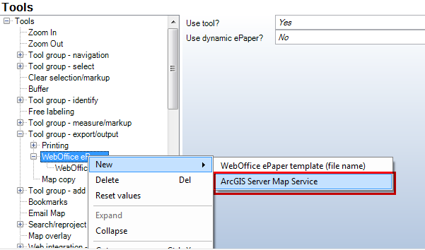 Map service specifically configured for tool WebOffice ePaper