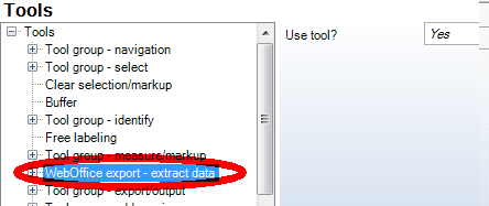 Extract data (WebOffice export) tool configuration in WebOffice author
