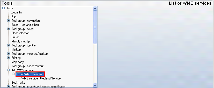 List of WMS services configuration