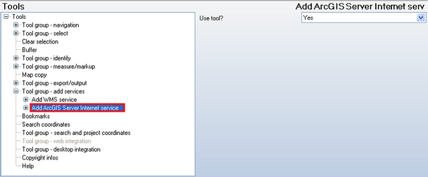 Add ArcGIS Server Internet Service tool - WebOffice category