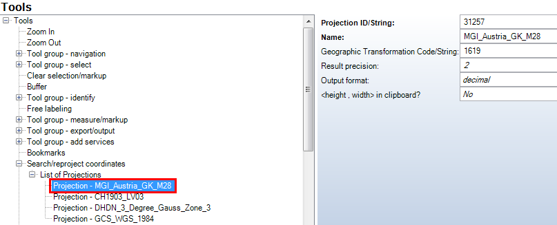 Projection configuration