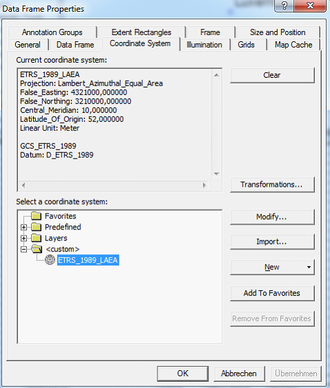 Coordinate Systems tab in Data Frame Properties
