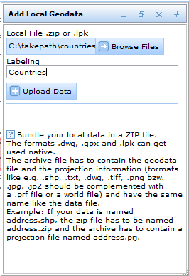 Upload local geodata tool form - WebOffice 10 R3 client
