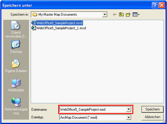 Save 'Master map document' as <Map document file name>.mxd Save 'Master map document' as <Map document file name>.mxd