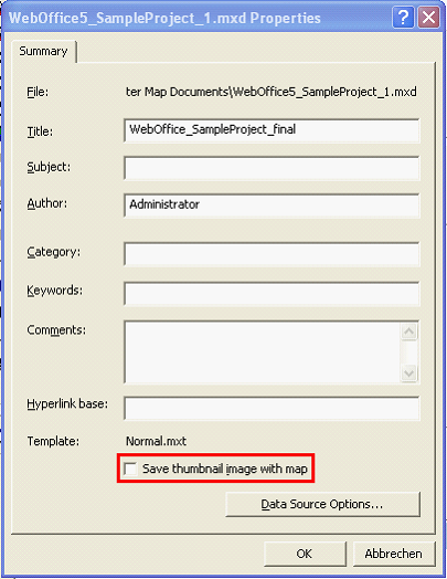 Unchecked 'Save thumbnail image with map' option