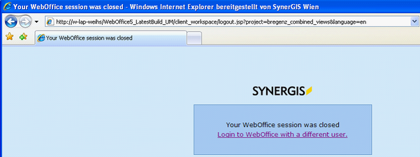 WebOffice 10 R3 info page displayed after Log out - immediate Log in with different user possible WebOffice 10 R3 info page displayed after Log out - immediate Log in with different user possible