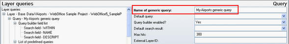 Example 'My airports generic query' for Name of generic query