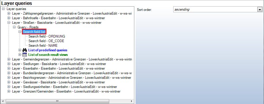 Search field list configuration