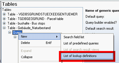 Table - List of lookup definitions configuration