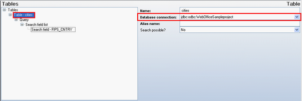 Table configuration with configured Database connection