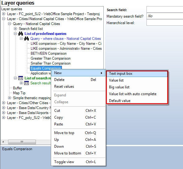 Search field - Input control type configuration