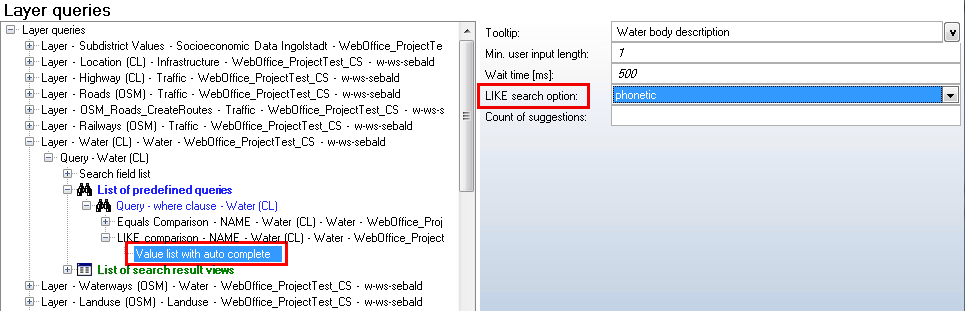 Configuration of the 'LIKE-search optinon' using the = comparison