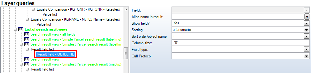 Result field configuration