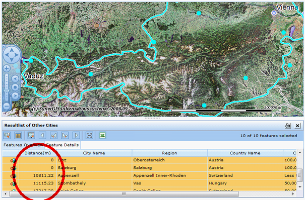 Neighbor search result with column Distance