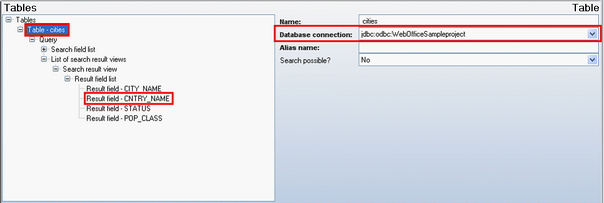 Table configuration with 'Key of target table' and 'Database connection'