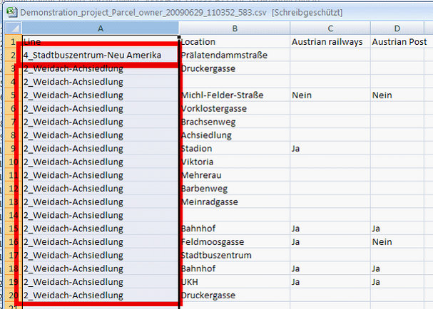 CSV file export including the key for relating the source and the target table (bus line ID)