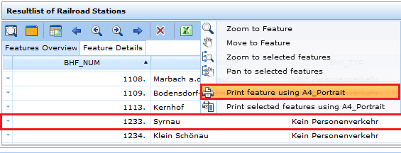 Print a single object with a specific print template via context menu