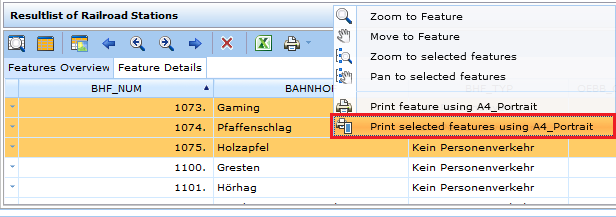 Print currently selected objects with a specific print template via context menu