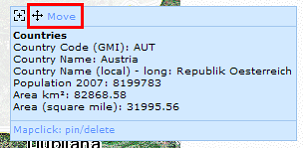 Map Tip identify result - Move the Map Tip window by dragging it with the mouse