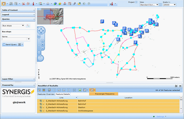 Map with selected bus stops - before doing dynamic thematic mapping analysis