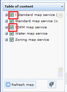 Map service not able to respond in time get marked with red expression mark in Table of content