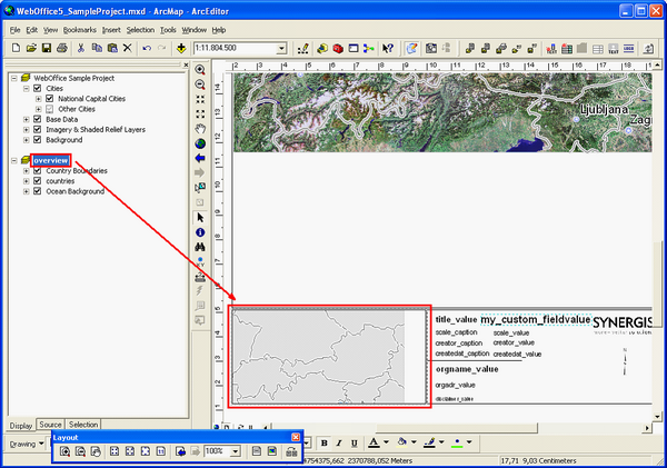 'overview' dataframe in ArcMap layout view - dataframe size can be adjusted