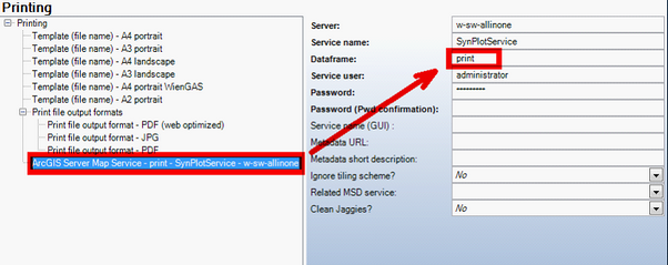 Print map service configuration