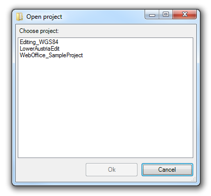 Open project dialog