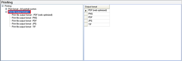 Print file output formats configuration