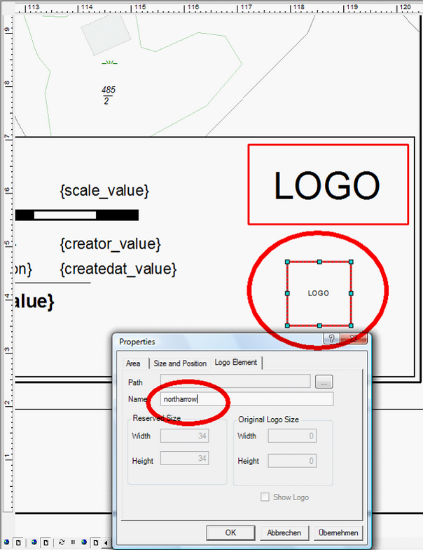 Technical ID ‘northarrow’ of logo image function field