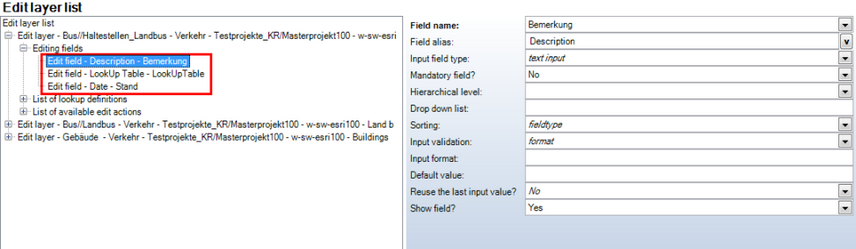 Editing fields configuration