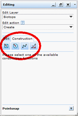 Construction tools for creating polygon or line objects