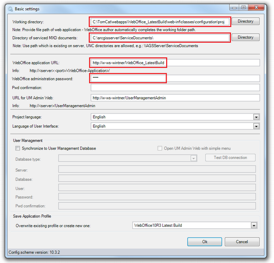 Basic settings dialog in WebOffice author - properties for ‘Refresh project’ function