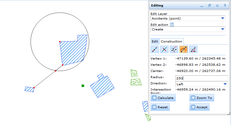 Intersection of line and circle construction tool form