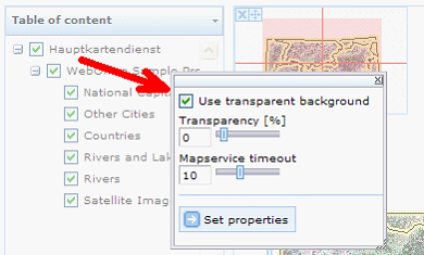Map service properties in the WebOffice 10 R3 client